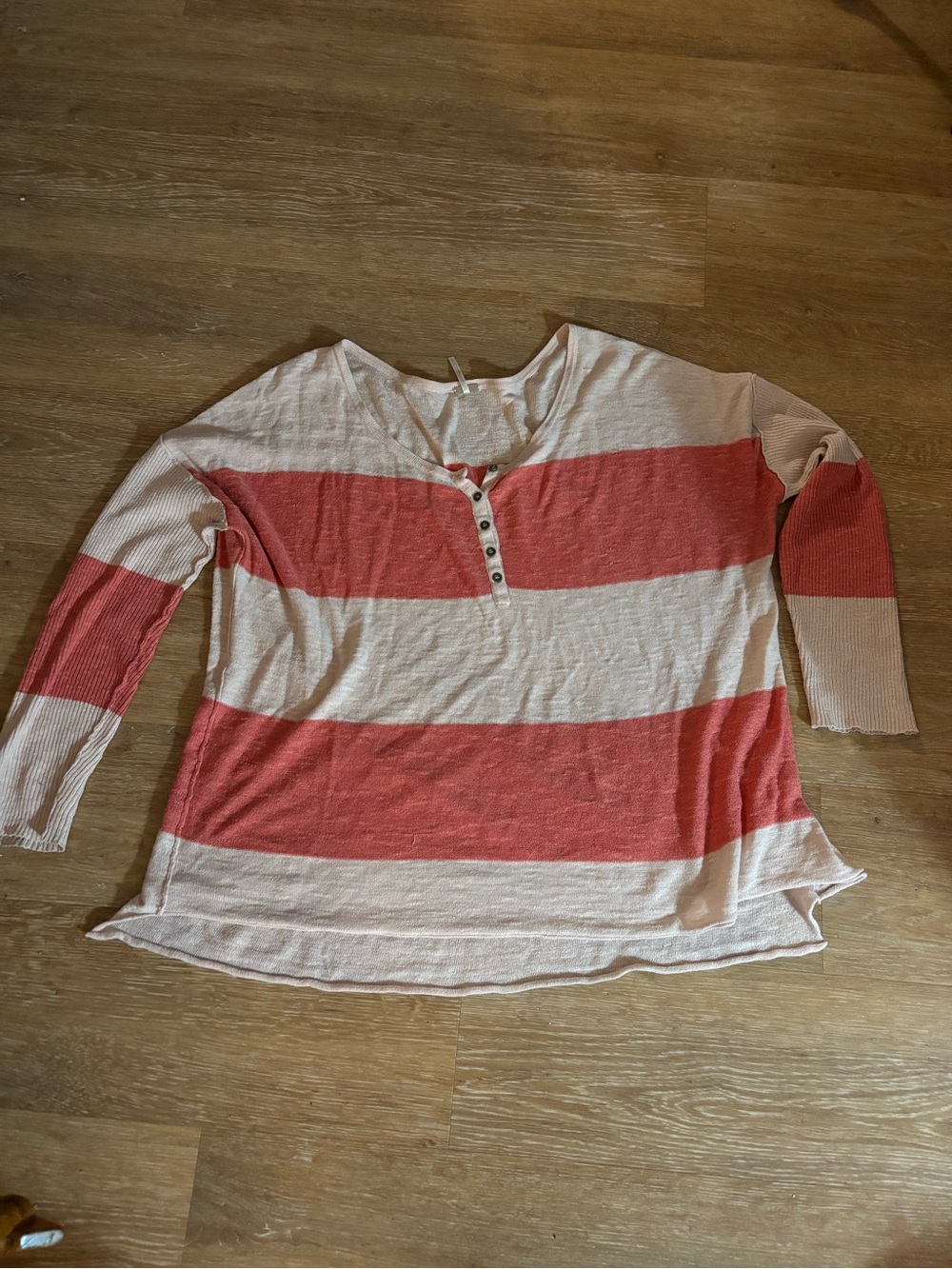 Free People Beach Coral and Cream Striped Scoop Henley